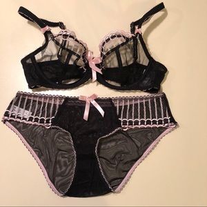 FREYA Black & Pink Bra (32D) & Panty (Sz S) MINT!